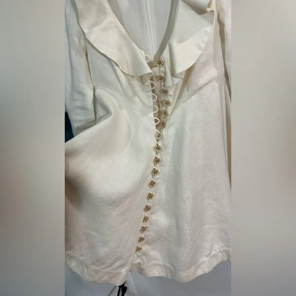 NWT Zimmermann Cream Linen Daisy Mini Dress Ruffle Long Sleeve AU 0P (US 2P) - Picture 9 of 16